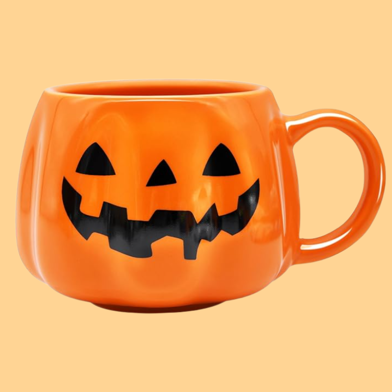 12 oz Halloween Pumpkin Mug Decorations, Happy Halloween Pattern Mug Ceramic Cute Pumpkin Coffee Cup Halloween Birthday Tabletop Drinkware Gifts for Adults Kids Women (Black face)