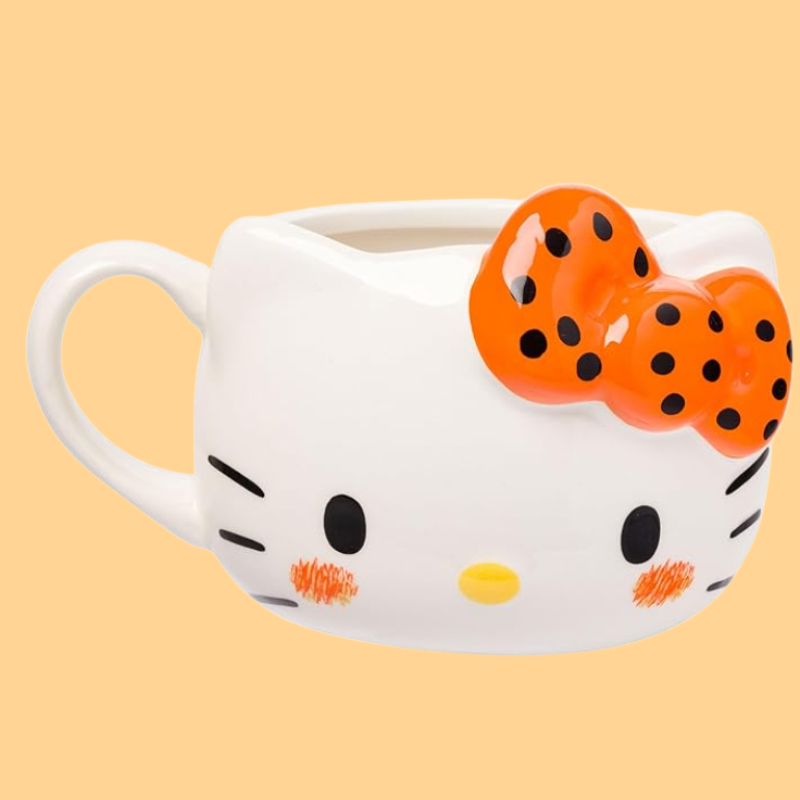 Silver Buffalo Sanrio Hello Kitty Halloween Orange and Black Bow Ceramic 3D Sculpted Mug, 20 Ounces