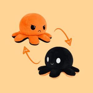 TeeTurtle - The Original Reversible Octopus Plushie - Black + Orange - Cute Sensory Fidget Stuffed Animals That Show Your Mood - Perfect for Halloween!