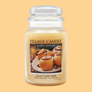 Village Candle Spiced Vanilla Apple, Large Glass Apothecary Jar, 21.25 oz, Ivory