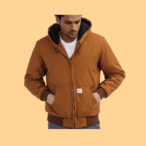 Men's Loose Fit Quilted Flannel Lined Workwear Waterproof Active Jacket Hooded Work Coat