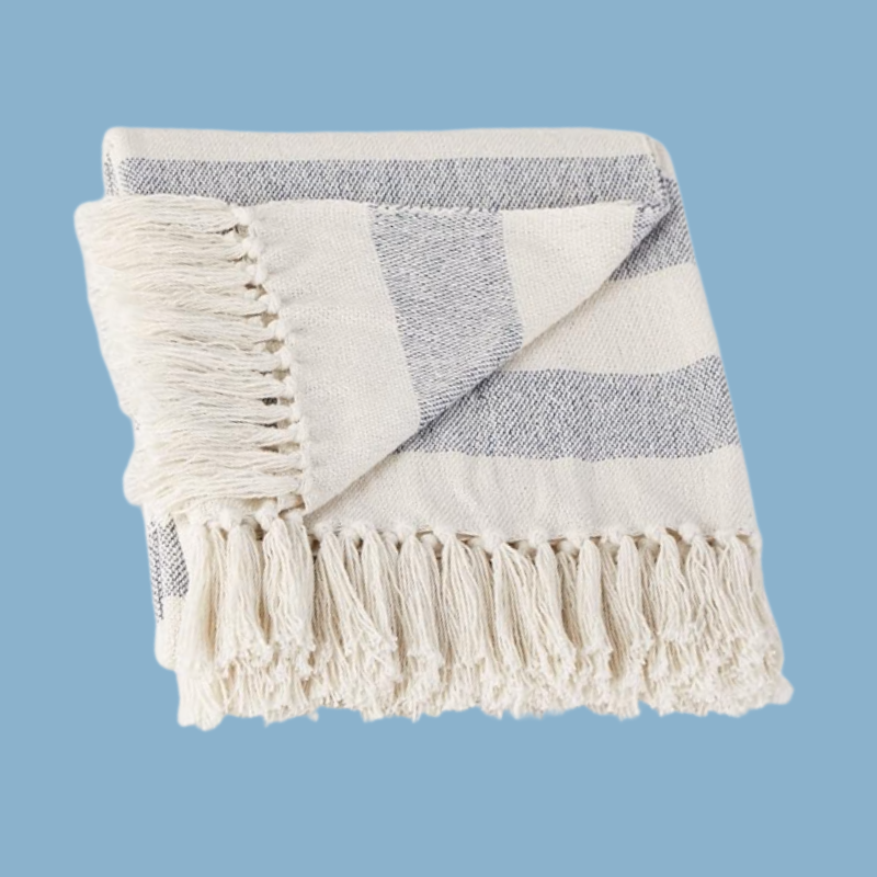 DII Rustic Farmhouse Cotton Cabana Striped Blanket Throw with Fringe, 50 x 60