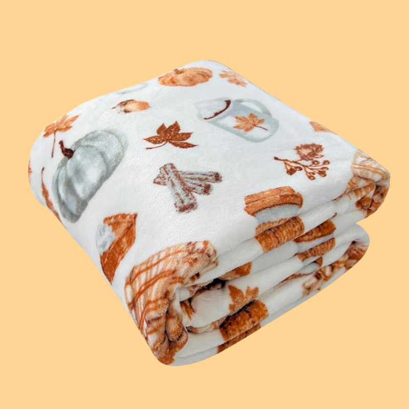 Fall Throw Blanket Soft Fleece: Pumpkin Spice and Everything Nice with Books Wraps Coffees Lattes Pumpkins Pies Oversized 70" inches x 50" inches