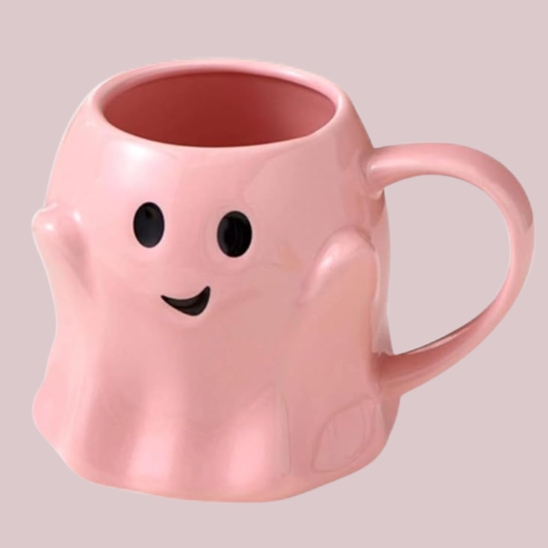Halloween Mug Novelty Ghost Mug 3D Cute Ceramic Coffee Cup (Pink)