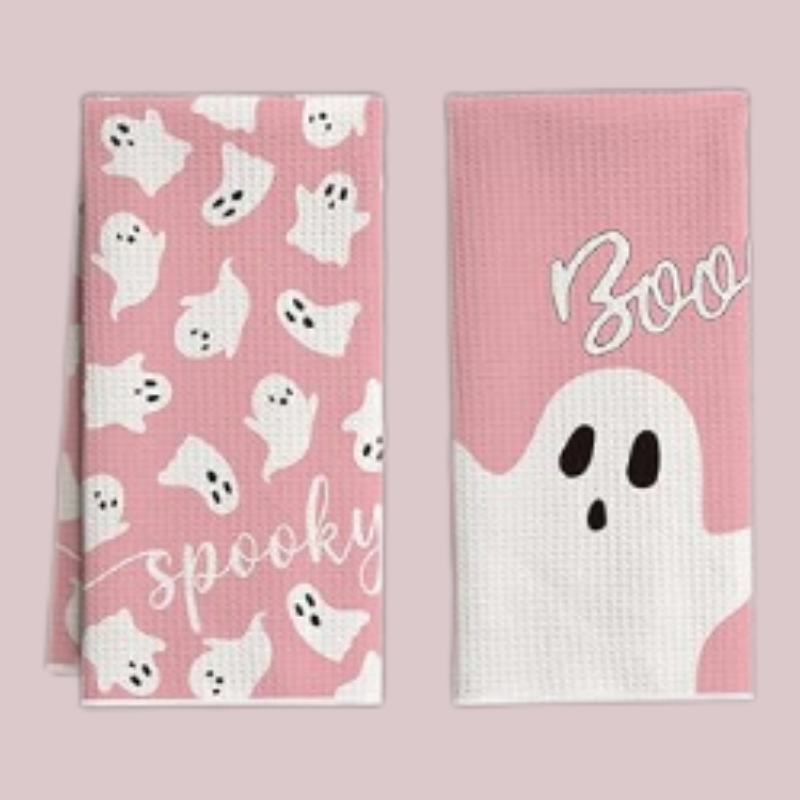 Artoid Mode Pink Ghost Spooky Boo Halloween Bar Kitchen Towels, 12x24 Inch Quick Dry Microfiber Cloth Dish Towels for Kitchen Drying Set of 2