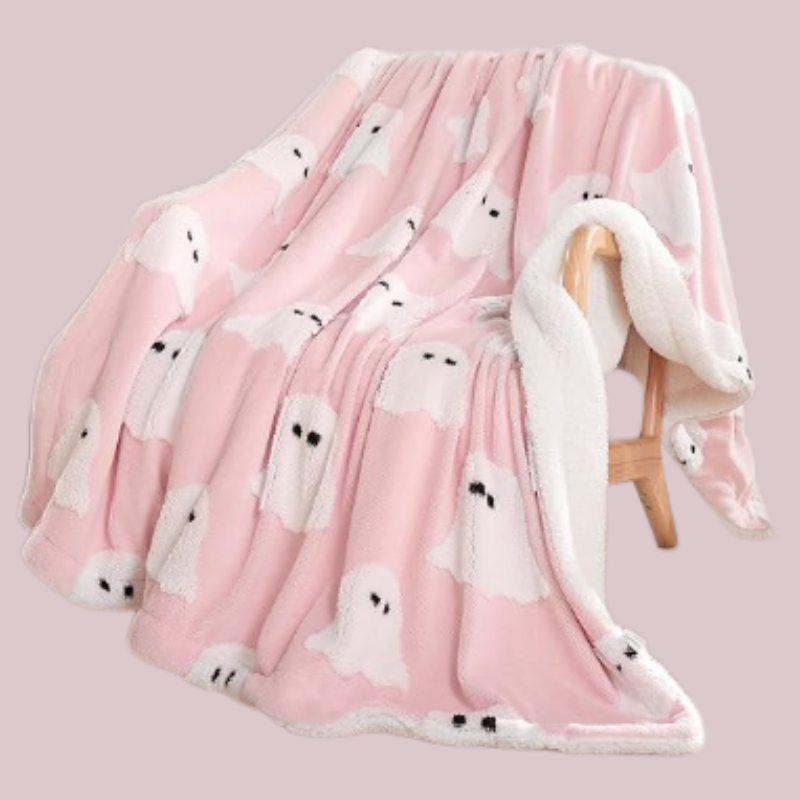 Smoofy Throw Blanket White Ghost Pink Fleece Blanket 50x60 inches