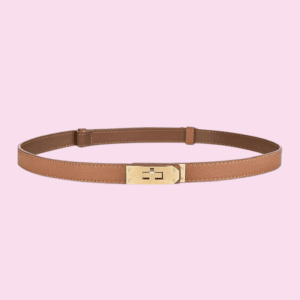 Women's Skinny Leather Belt with Adjustable Golden Turn-Lock Buckle