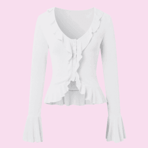 GORGLITTER Women's Sheer Mesh Tops Long Bell Sleeve