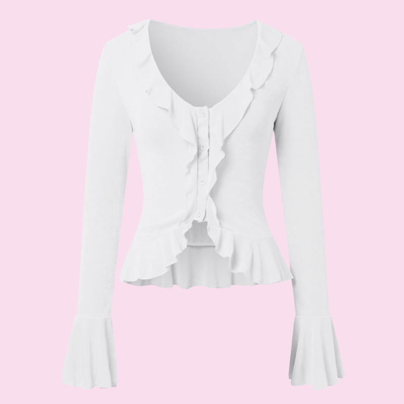 GORGLITTER Women's Sheer Mesh Tops Long Bell Sleeve