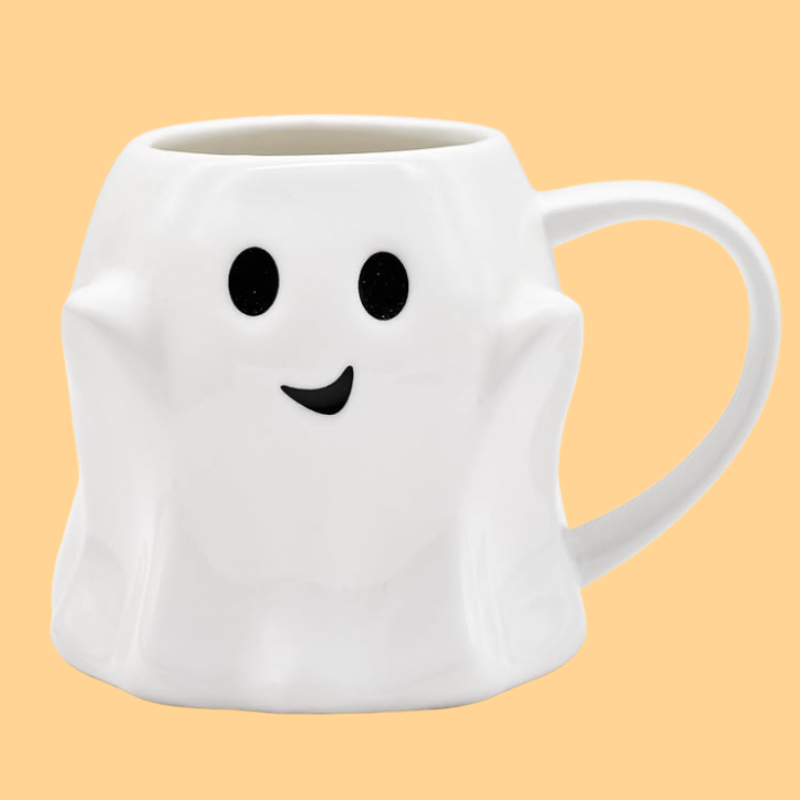 14 oz Halloween Ghost Coffee Mug - Cute Ceramic Ghost Pattern Ghostface Mug Coffee Cup Halloween Accessories Birthday Gifts for Kids Adult (white)
