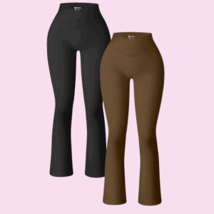 OQQ Women's 2 Piece Yoga Pants Ribbed Seamless Workout High Waist Cross Over Bell Bottoms Exercise Flare Leggings