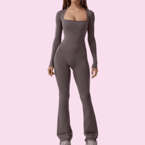 QINSEN Jumpsuits for Women Square Neck Wide Leg Full Length Romper Playsuit