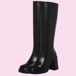 SOVANYOU Black Leather Boots Platform Boots for Women Square Toe Chunky Block Heeled Boots