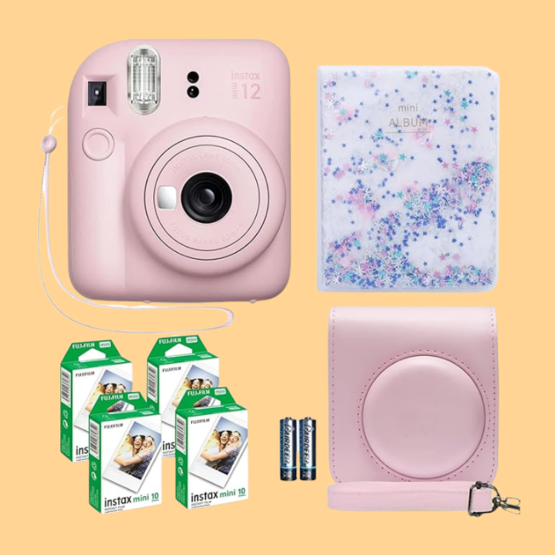 Fujifilm Instax Mini 12 Instant Camera Pastel Pink+ Fuji Film Value Pack (40 Sheets) + Shutter Accessories Bundle