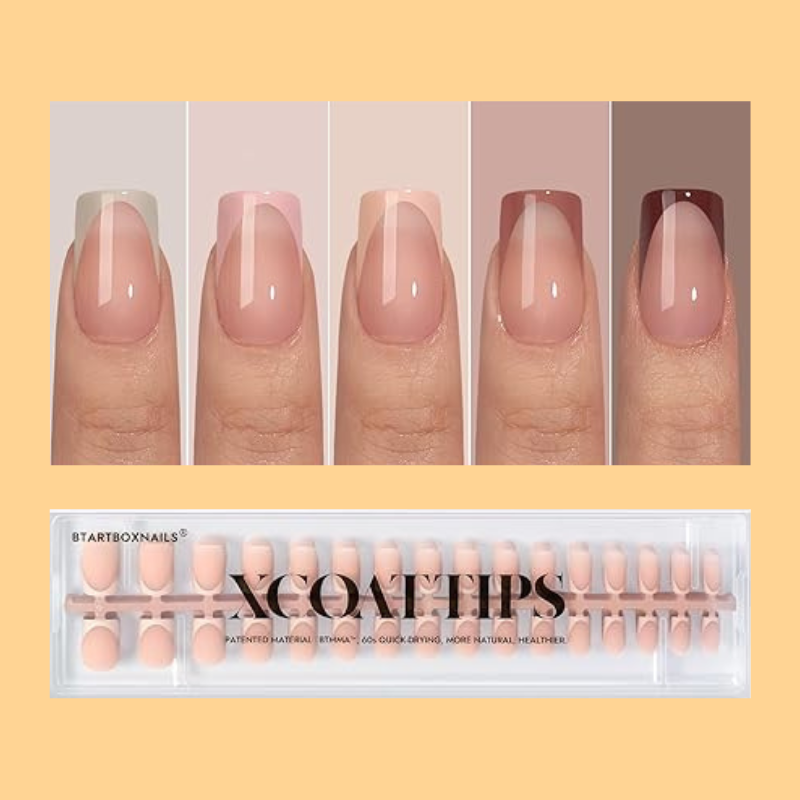 BTArtboxnails XCOATTIPS French Tip Press on Nails - Fall Fake Nail Short Square Nail Tips, Skin Tones Soft Gel Nails False Nail, Soak Off Acrylic Nails Extensions