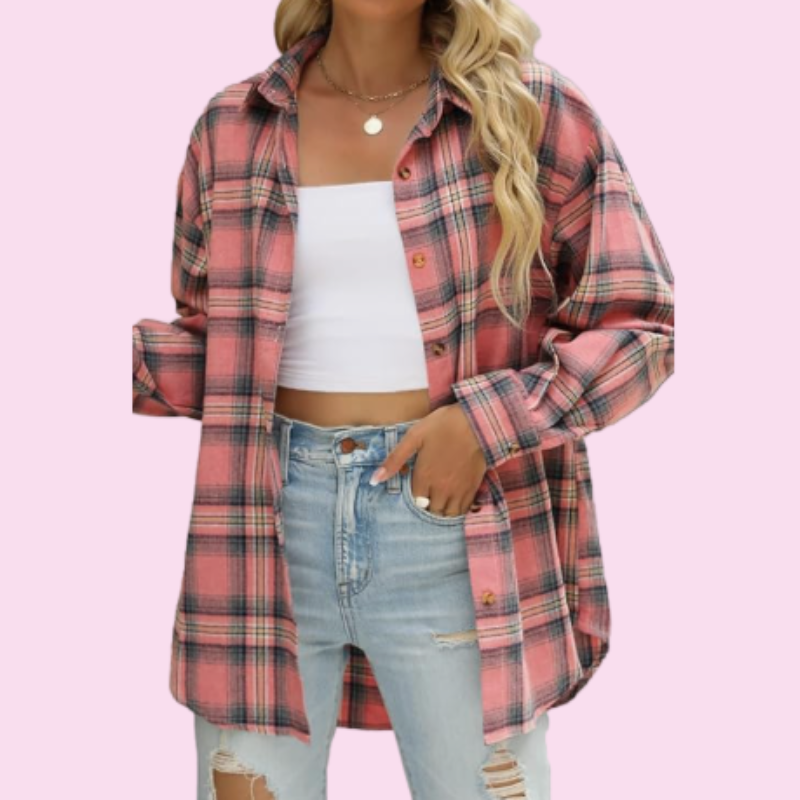 CHYRII Womens Button Down Flannel Shirts Long Sleeve Plaid Shackets