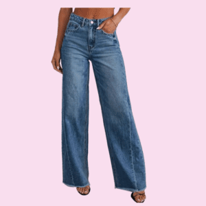 Sidefeel Women's Wide Leg Jeans High Waisted Strechy Raw Hem