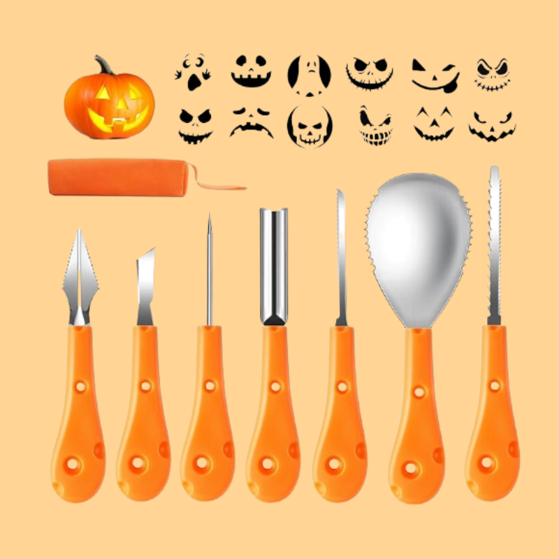 Greatever Halloween Pumpkin Carving Kit,Professional and Heavy Duty Stainless Steel Tools,Pumpkin Carving Set with12 Pumpkin Stencils Carrying Case(7pcs)