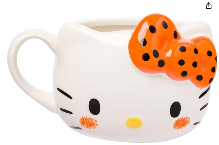 Silver Buffalo Sanrio Hello Kitty Halloween Orange and Black Bow Ceramic 3D Sculpted Mug, 20 Ounces