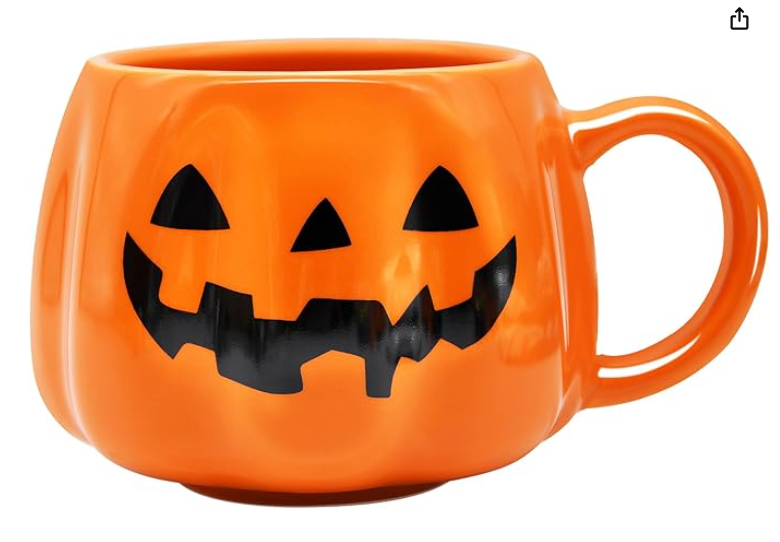 12 oz Halloween Pumpkin Mug Decorations, Happy Halloween Pattern Mug Ceramic Cute Pumpkin Coffee Cup Halloween Birthday Tabletop Drinkware Gifts for Adults Kids Women (Black face)