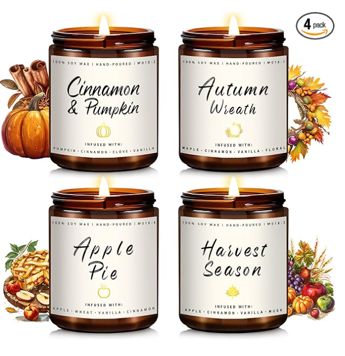 Fall Candles | 4 Pack Scented Candles, Soy Wax Candle Gifts for Women Men