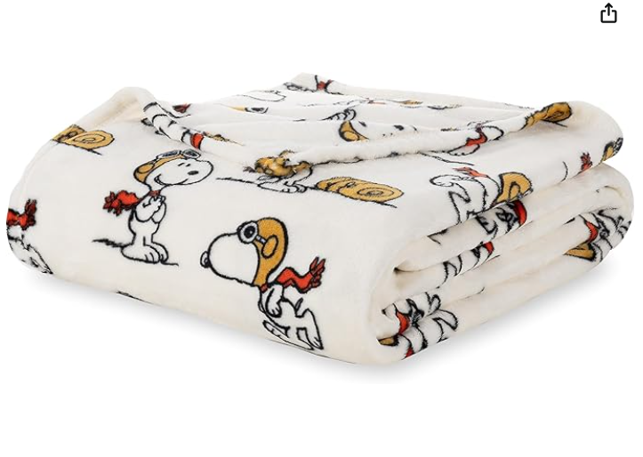Berkshire Blanket Peanuts® VelvetLoft® Cute Character Snoopy Plush Blanket,Peanuts Red Baron,Twin 60 in x 90 in (Official Peanuts® Product)