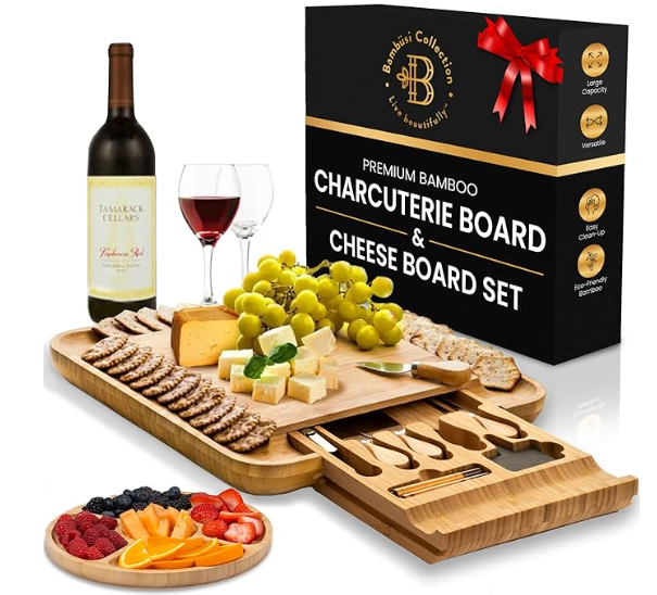 Charcuterie Board Gift Set - Bamboo Cheese Board and Knife Set