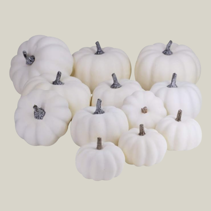 BESTTOYHOME 12 PCS Assorted Sizes Rustic Harvest White Artificial Pumpkins