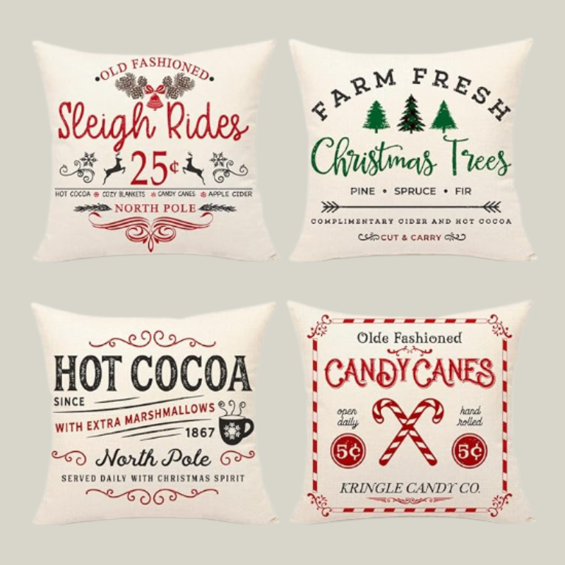 Farmhouse Christmas Pillow Covers 18x18 Set of 4