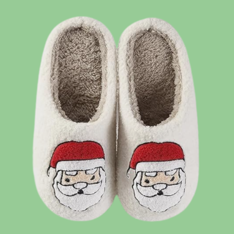 Christmas Santa Reindeer Slippers - Soft Plush Fuzzy Cozy House Slippers for Women