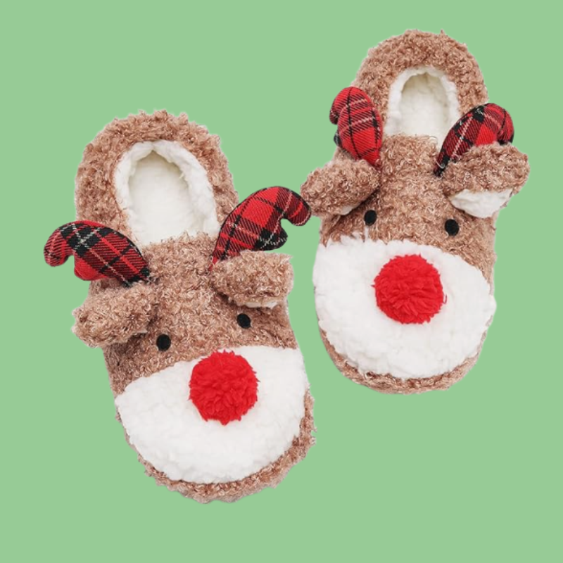 ASHION Women's Cute Fuzzy Reindeer House Slippers