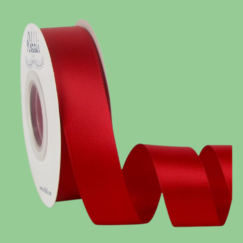 Ribbli Double Faced Red Satin Ribbon,1” x Continuous 25 Yards