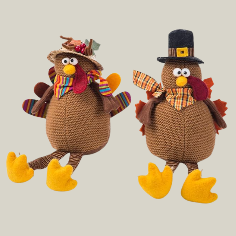 Ogrmar 2 Pack Stuffed Turkey Couple Doll Thanksgiving Tabletop Decoration