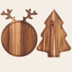 Umigy 2 Pcs Christmas Charcuterie Boards Christmas Tree Wooden Cutting Board with Handle Antler Acacia Wood Cute Cutting Board for Cheese Fruit Bread Salad Vegetables Snack Dessert