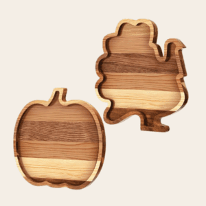 2 Pcs Fall Charcuterie Board Fall Wooden Platters Thanksgiving Serving Platters and Trays Cheese Wood Plate Food Serving Board for Fruit Charcuterie Party(Pumpkin, Turkey)