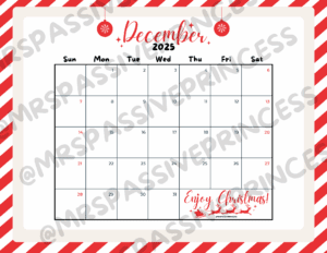 December 2025 Calendar Printable - Horizontal